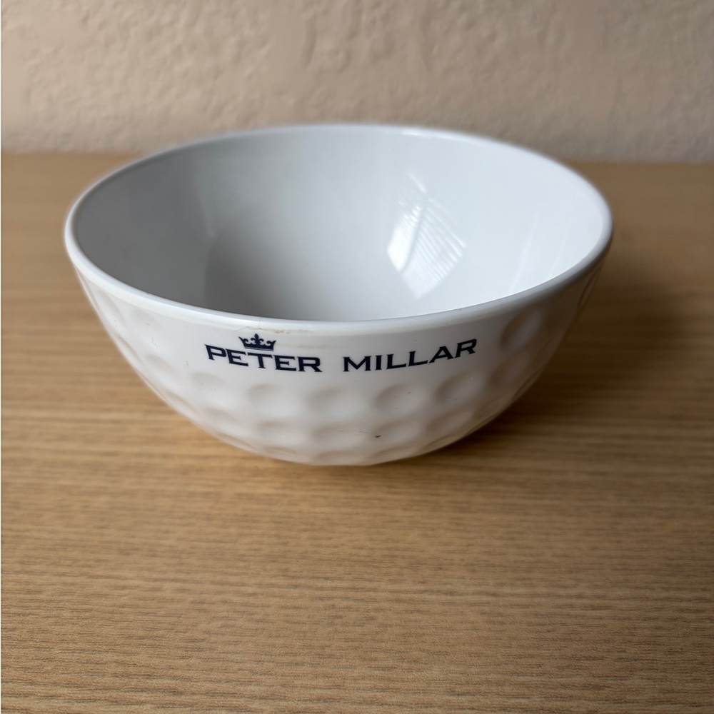 Peter Millar White Ceramic Golf-Texture Bowl with Navy Logo